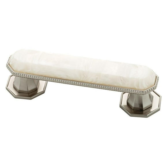 3 In. (76 Mm) Center-to-Center Satin Nickel With Faux Capiz Insert Bar Drawer Pull