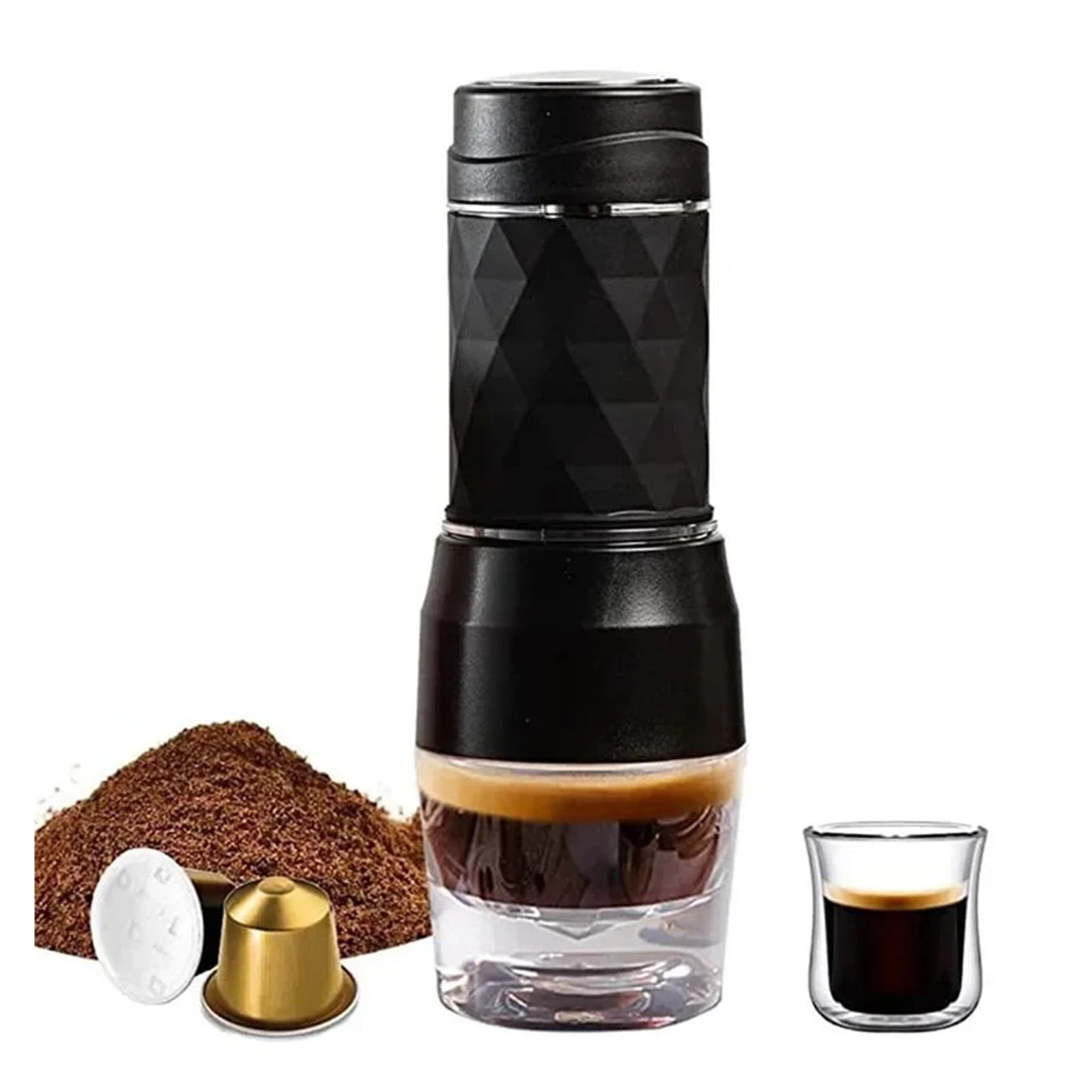 3 In1 Hot/Cold Portable Coffee Machine Manual Espresso Maker For Capsule & Ground Hand Press Brewer Home Office Travel ,Portable