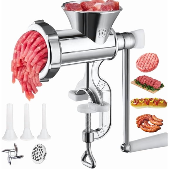 3 In1 Meat Grinder Manual Mincer, Manual Meat Grinder For Home Use Sausage Maker & Burger Patty Stuffer with Table Clamp, for Homemade Pork, Beef, and Sausage - Easy to Clean