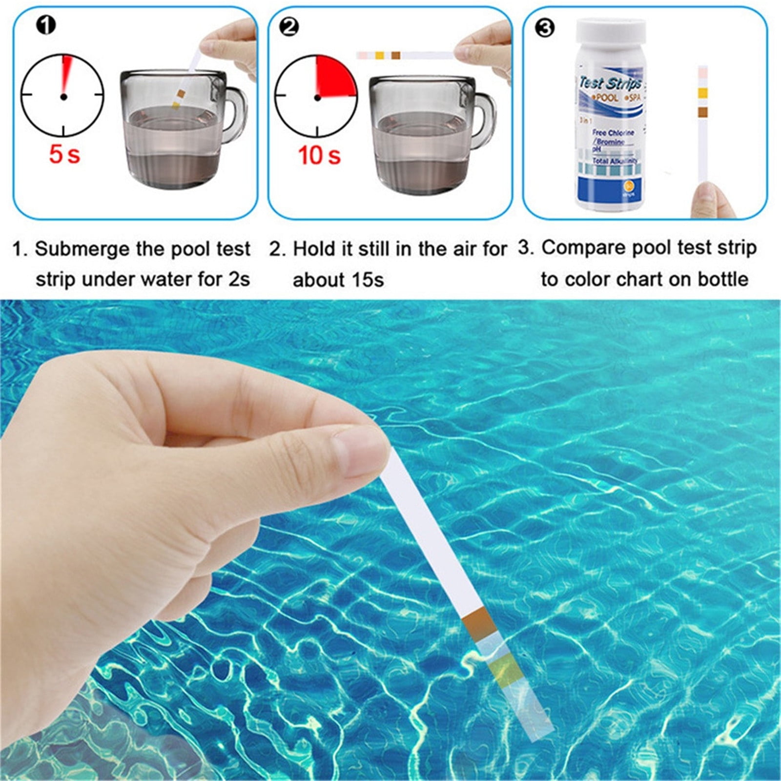 3 In1 Pool Spa Water Test Strips Bromine PH Alkalinity Hardness Kit