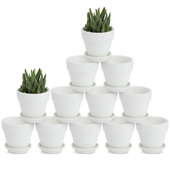 3 Inch 12 Pack White Clay Mini Terracotta Pots with Saucers and Drainage Hole, Paintable Pottery for Succulents, Planter, Flowers, Cactus, Garden Crafts, and Wedding Decor