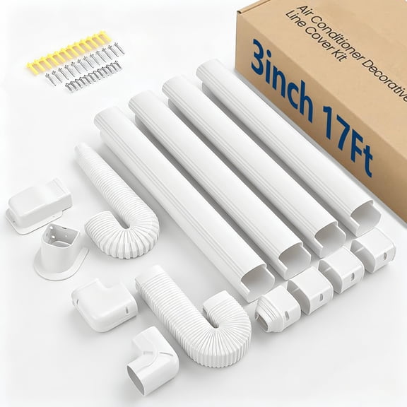 KINDEEP 3" 17Ft Mini Split Line Set Cover Kit, Paintable PP Decorative AC Line Cover for Outside Unit, Mini-Split & Central AC