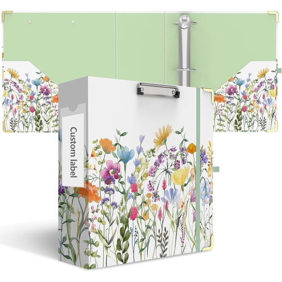 3 Inch 3 Ring Binder, Cute 3'' Round Binders with Low Profile Clipboard with Storage, 2 Interior Pockets, Binder Organizer for School Office Supplies(Colorful Flower)