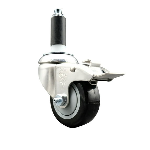 3 Inch 316SS Black Poly Swivel 1 Inch Expanding Stem Caster Lock Brake SCC
