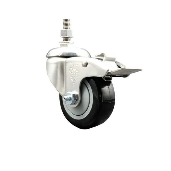 3 Inch 316SS Black Polyurethane Swivel 10mm Stem Caster Total Lock Brake SCC