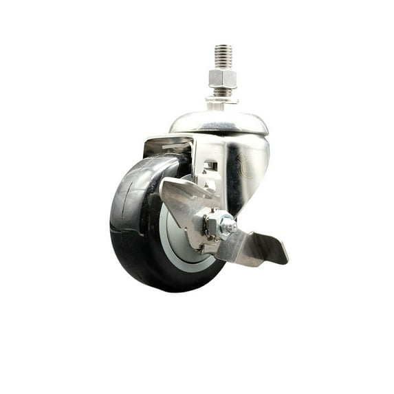 3 Inch 316SS Black Polyurethane Swivel 10mm Threaded Stem Caster with Brake