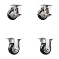 thumbnail image 1 of 3 Inch 316SS Black Polyurethane Swivel Top Plate Caster Set 2 Brake 2 Rigid SCC, 1 of 2