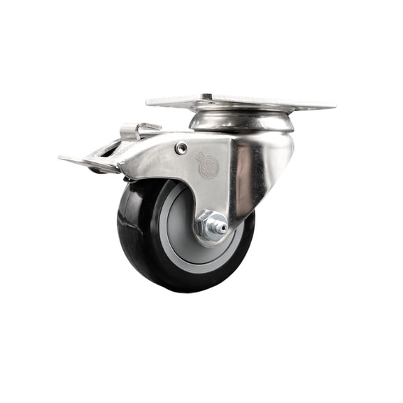 3 Inch 316SS Black Polyurethane Swivel Top Plate Caster with Total Lock Brake