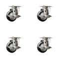 thumbnail image 1 of 3 Inch 316SS Black Polyurethane Wheel Swivel Top Plate Caster Set with Brake SCC, 1 of 2