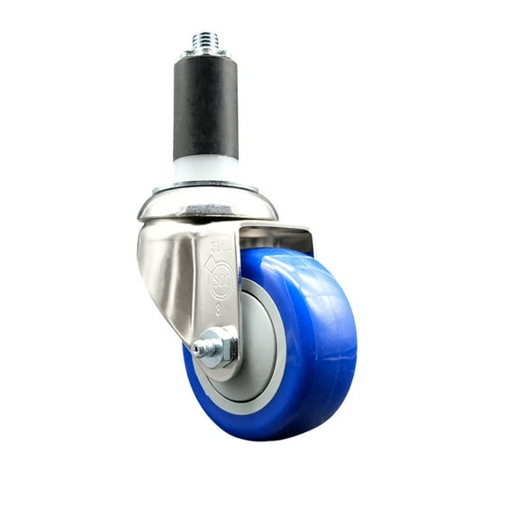 3 Inch 316SS Blue Polyurethane Wheel Swivel 1-1/4 Inch Expanding Stem Caster
