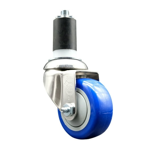 3 Inch 316SS Blue Polyurethane Wheel Swivel 1-5/8 Inch Expanding Stem Caster