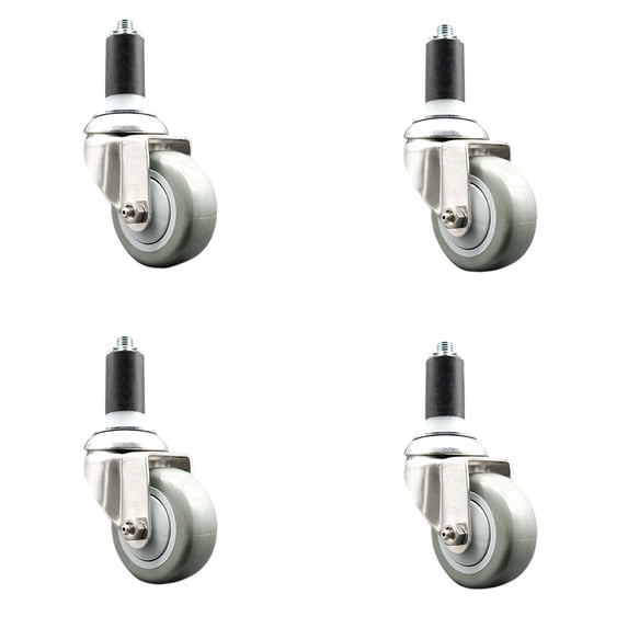 3 Inch 316SS Gray Polyurethane Swivel 1-1/4 Inch Expanding Stem Caster Set SCC