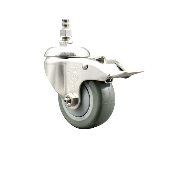 3 Inch 316SS Gray Polyurethane Swivel 12mm Stem Caster Total Lock Brake SCC