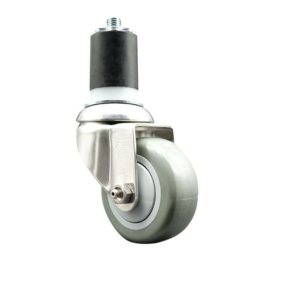 3 Inch 316SS Gray Polyurethane Wheel Swivel 1-7/8 Inch Expanding Stem Caster