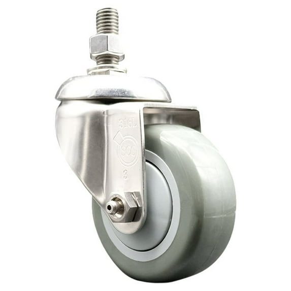3 Inch 316SS Gray Polyurethane Wheel Swivel 10mm Threaded Stem Caster SCC