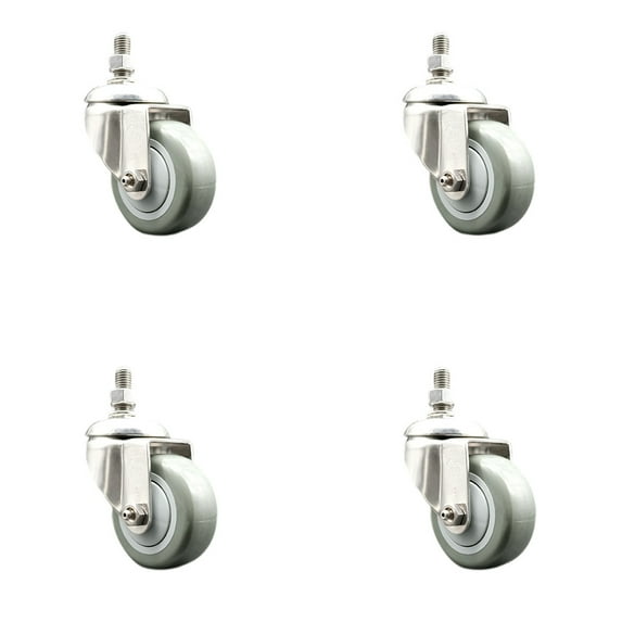 3 Inch 316SS Gray Polyurethane Wheel Swivel ½ Inch Threaded Stem Caster Set SCC