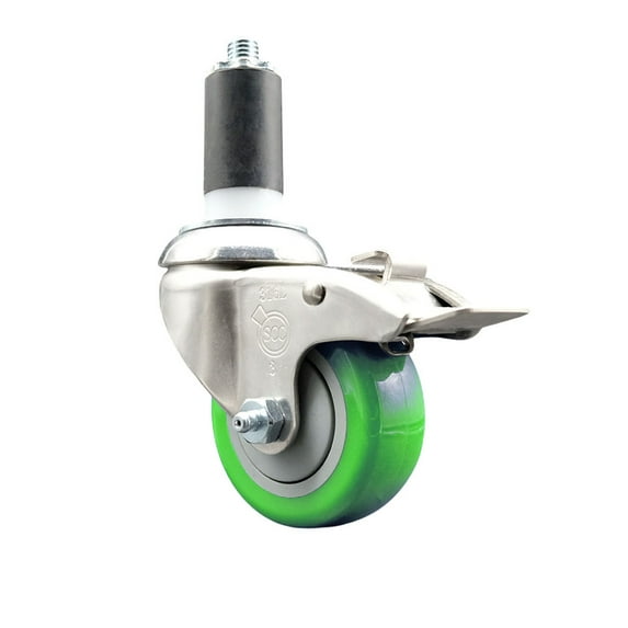 3 Inch 316SS Green Poly Swivel 1-3/8 Inch Expanding Stem Caster Lock Brake SCC