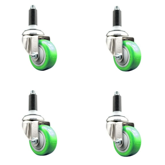 3 Inch 316SS Green Polyurethane Swivel 1 Inch Expanding Stem Caster Set SCC