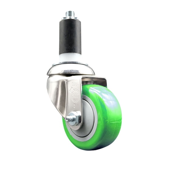 3 Inch 316SS Green Polyurethane Wheel Swivel 1-1/4 Inch Expanding Stem Caster