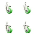 thumbnail image 1 of 3 Inch 316SS Green Polyurethane Wheel Swivel 12mm Threaded Stem Caster Set, 1 of 2