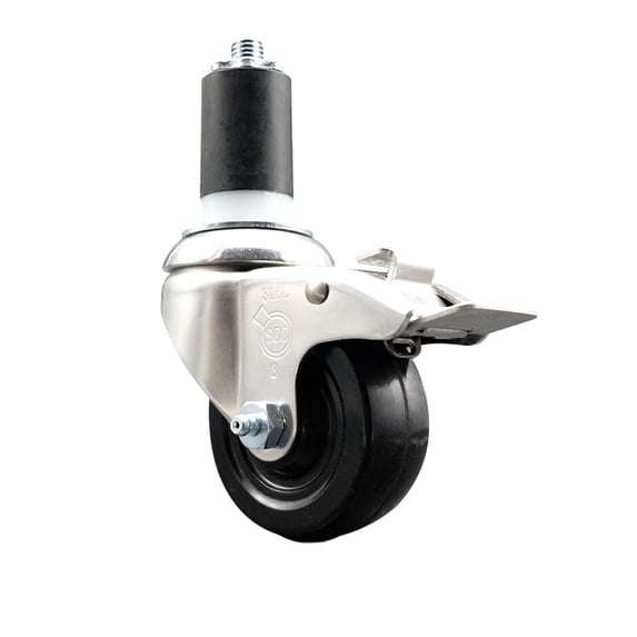 3 Inch 316SS Hard Rubber Swivel 1-5/8 Inch Expanding Stem Caster Lock Brake SCC