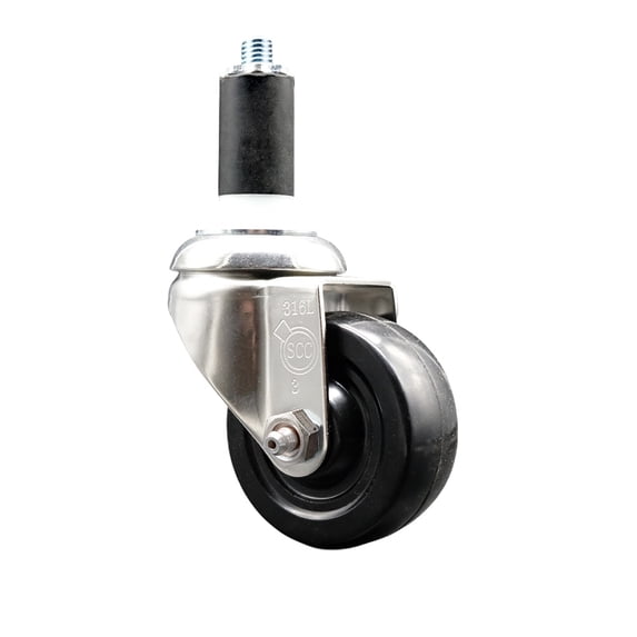 3 Inch 316SS Hard Rubber Wheel Swivel 1-3/8 Inch Expanding Stem Caster SCC