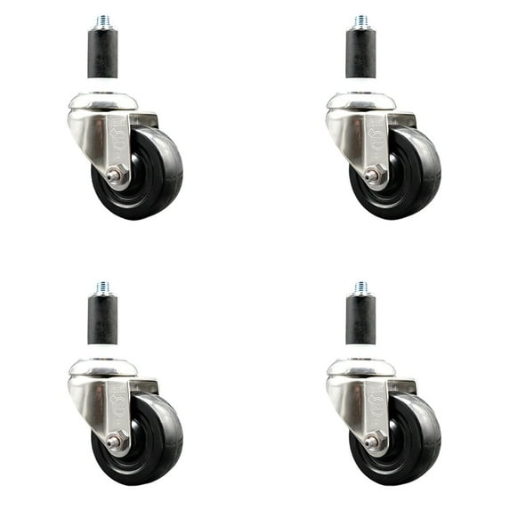 3 Inch 316SS Hard Rubber Wheel Swivel 1-3/8 Inch Expanding Stem Caster Set SCC