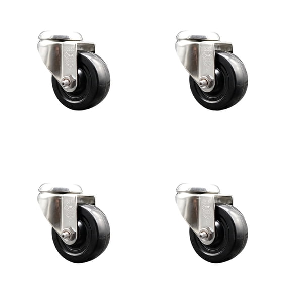 3 Inch 316SS Hard Rubber Wheel Swivel Bolt Hole Caster Set Service Caster
