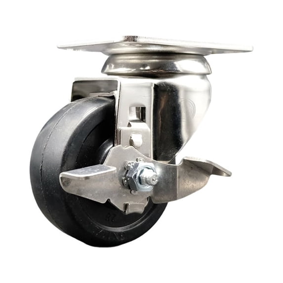 3 Inch 316SS Hard Rubber Wheel Swivel Top Plate Caster with Brake Service Caster