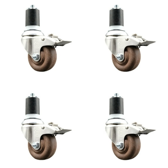 3 Inch 316SS High Temp Glass Filled Nylon 1-7/8 Inch Stem Caster Set Lock Brake