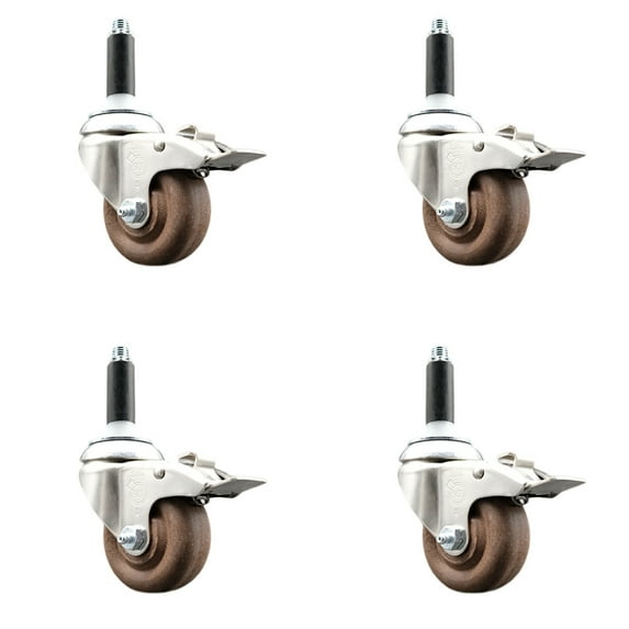 3 Inch 316SS High Temp Glass Filled Nylon 3/4 Inch Stem Caster Set Lock Brake