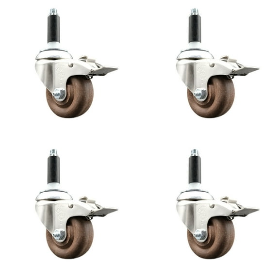 3 Inch 316SS High Temp Glass Filled Nylon 7/8 Inch Stem Caster Set Lock Brake