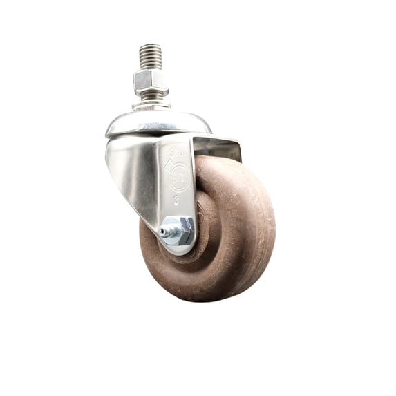 3 Inch 316SS High Temp Glass Filled Nylon Swivel 12mm Threaded Stem Caster