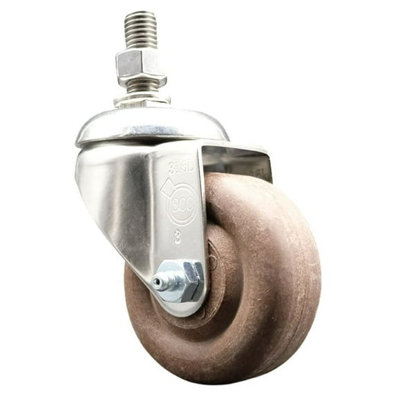 3 Inch 316SS High Temp Glass Filled Nylon Swivel 3/8 Inch Threaded Stem Caster
