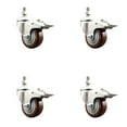 thumbnail image 1 of 3 Inch 316SS Maroon Polyurethane Swivel 3/8 Inch Stem Caster Set Lock Brake SCC, 1 of 2