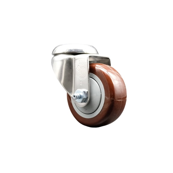 3 Inch 316SS Maroon Polyurethane Wheel Swivel Bolt Hole Caster Service Caster