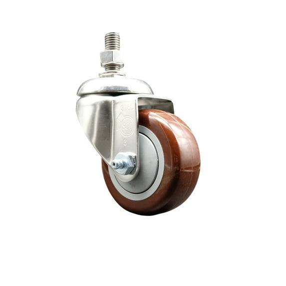 3 Inch 316SS Maroon Polyurethane Wheel Swivel ½ Inch Threaded Stem Caster SCC