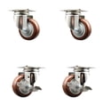 thumbnail image 1 of 3 Inch 316SS Maroon Polyurethane Wheel Swivel Top Plate Caster Set 2 Brakes SCC, 1 of 2