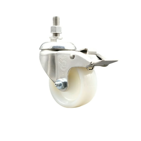3 Inch 316SS Nylon Swivel 12mm Threaded Stem Caster Total Lock Brake SCC