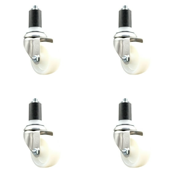 3 Inch 316SS Nylon Wheel Swivel 1-1/2 Inch Expanding Stem Caster Set SCC