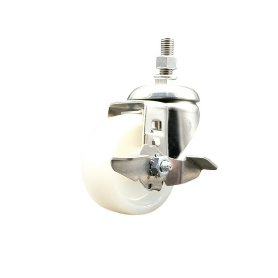 3 Inch 316SS Nylon Wheel Swivel 12mm Threaded Stem Caster with Brake SCC