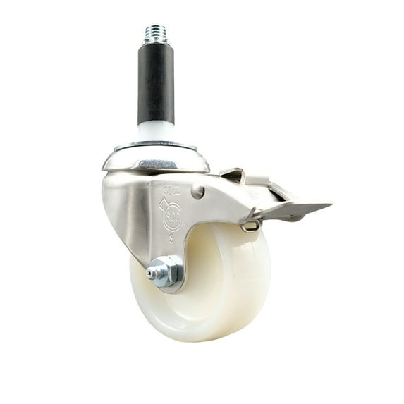3 Inch 316SS Nylon Wheel Swivel 3/4 Inch Expanding Stem Caster Lock Brake SCC
