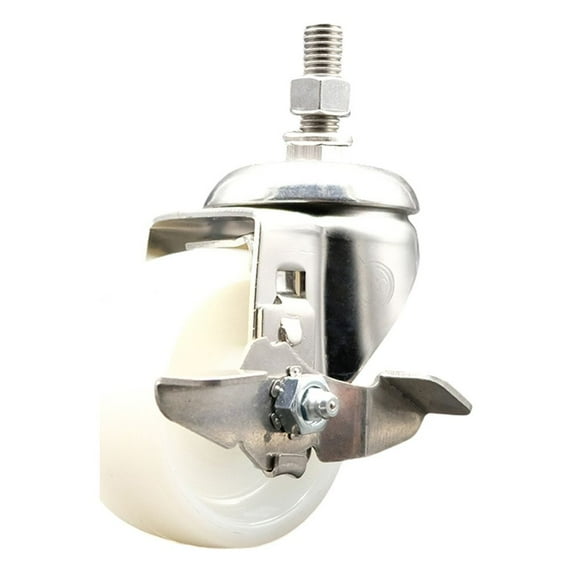 3 Inch 316SS Nylon Wheel Swivel 3/8 Inch Threaded Stem Caster with Brake SCC