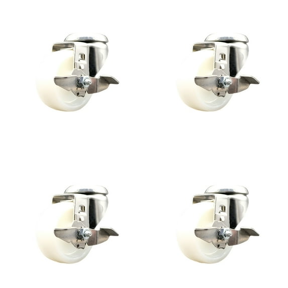 3 Inch 316SS Nylon Wheel Swivel Bolt Hole Caster Set with Brake Service Caster