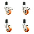 thumbnail image 1 of 3 Inch 316SS Orange Poly Swivel 1-3/4 Inch Expanding Stem Caster Set 2 Brake, 1 of 1