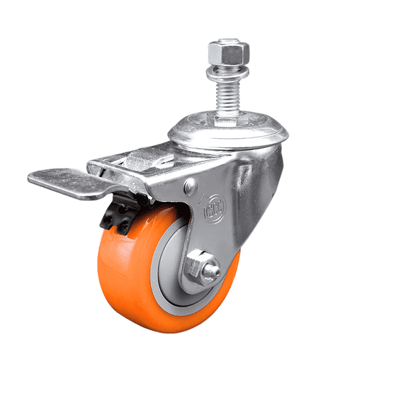 3 Inch 316SS Orange Polyurethane Swivel  Inch Stem Caster Total Lock Brake SCC