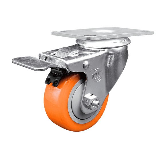 3 Inch 316SS Orange Polyurethane Swivel Top Plate Caster with Total Lock Brake