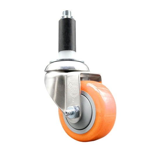 3 Inch 316SS Orange Polyurethane Wheel Swivel 1 Inch Expanding Stem Caster