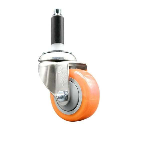 3 Inch 316SS Orange Polyurethane Wheel Swivel 3/4 Inch Expanding Stem Caster