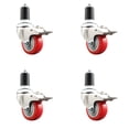thumbnail image 1 of 3 Inch 316SS Red Poly Swivel 1-1/2 Inch Expanding Stem Caster Set Lock Brake, 1 of 2
